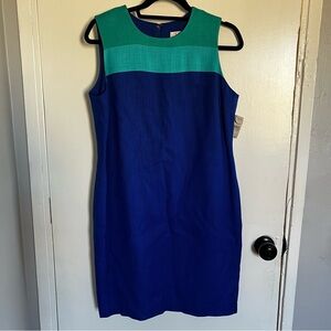 Vintage 80s 90s Talbots Petites Blue Teal Green Colorblock Sleeveless Dress 12P